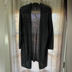EILEEN FISHER Platinum Gray Linen Blend Shimmer Chainette Long Cardigan